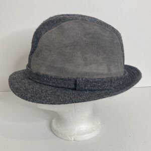 Vintage Hat Mens 7 Gray Harris Tweed Wool Suede Stetson Trilby Fedora Retro
